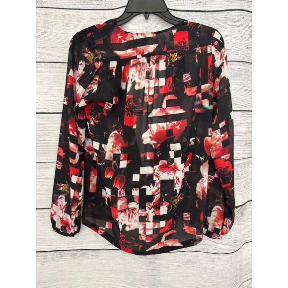 Max New Zealand Red & Black Floral Blouse Size 4 - Picture 2 of 2